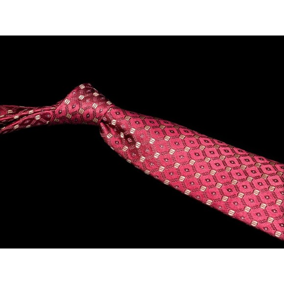 Jos A Bank 100% Silk Tie Burgundy Tan Lattice Mens Designer Necktie Clearance - Picture 1 of 5